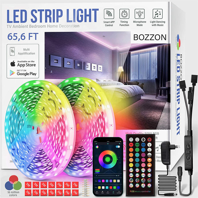 Led Strip Lights for Bedroom RGB - 65.6ft - Long - 12 Volt - Music Sync - Mobile App - 16 Million Color Changing Led Strip Lights with Remote Control, Led Tape Light, Wall Flexible Led Strip Lights